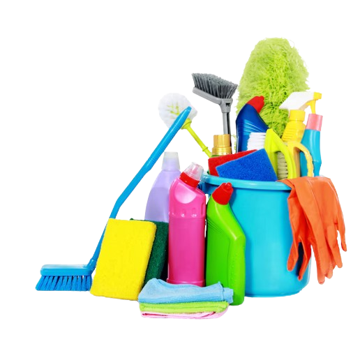 Fournitures de nettoyage comprenant des seaux, des brosses et des serviettes